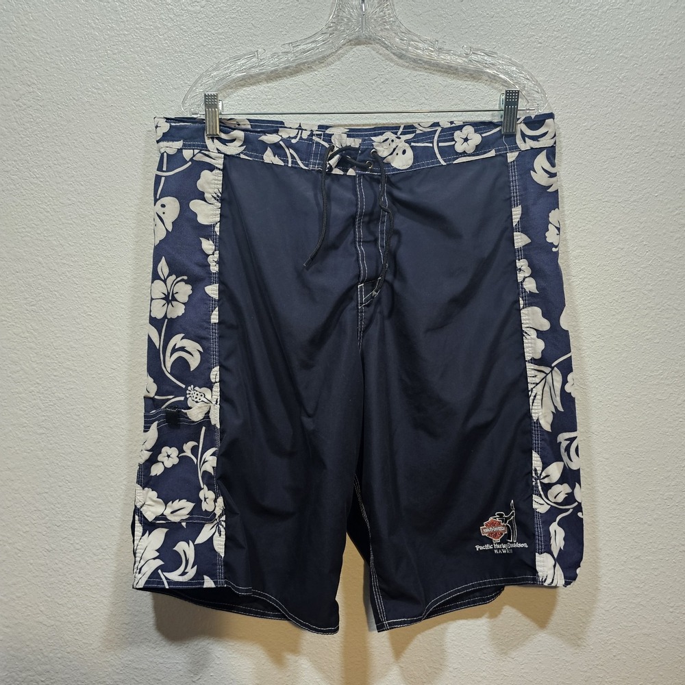 Pacific Harley Davidson Hawaii Floral Board Shorts Swim Trunks Men's Size 40
